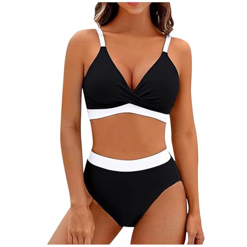 KDEIHT Bikini Damen Set Cross Zweiteiliger Badeanzug V Ausschnitt Bademode High Waist Badeanzüge Bikinioberteil Badehose Anzug mit Bauchkontrolle Swimsuit Strand Beachwear von KDEIHT