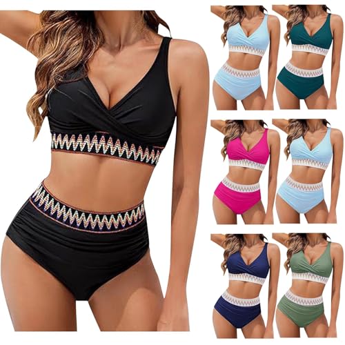 KDEIHT Bikini Damen Set Cross Zweiteiliger Badeanzug V Ausschnitt Bademode High Waist Badeanzüge Bikinioberteil Badehose Anzug mit Bauchkontrolle Swimsuit Strand Beachwear beliebte Marken von KDEIHT
