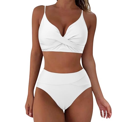 KDEIHT Bikini Damen Set Cross Zweiteiliger Badeanzug V Ausschnitt Bademode High Waist Badeanzüge Bikinioberteil Badehose Anzug mit Bauchkontrolle Swimsuit Strand Beachwear beliebte Marken von KDEIHT