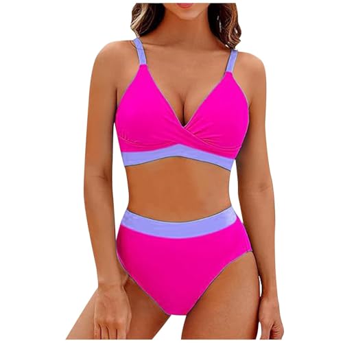 KDEIHT Bikini Damen Set Cross Zweiteiliger Badeanzug V Ausschnitt Bademode High Waist Badeanzüge Bikinioberteil Badehose Anzug mit Bauchkontrolle Swimsuit Strand Beachwear von KDEIHT