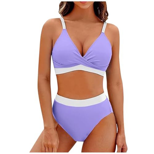 KDEIHT Bikini Damen Set Cross Zweiteiliger Badeanzug V Ausschnitt Bademode High Waist Badeanzüge Bikinioberteil Badehose Anzug mit Bauchkontrolle Swimsuit Strand Beachwear von KDEIHT