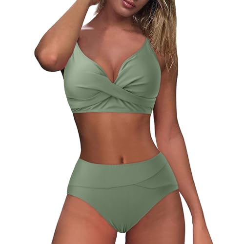 KDEIHT Bikini Damen Set Cross Zweiteiliger Badeanzug V Ausschnitt Bademode High Waist Badeanzüge Bikinioberteil Badehose Anzug mit Bauchkontrolle Swimsuit Urlaub Strand Schwimmanzug Beachwear von KDEIHT