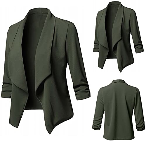 Blazer Damen Sommer Kurzblazer Casual Business Jacke Arbeit Büro Strickjacke Einfarbig Revers Mantel Anzüge Slim Leicht Coat Langarm Elegant Bequem Sommermantel Vintage Lässiges Kleidung von KDEIHT