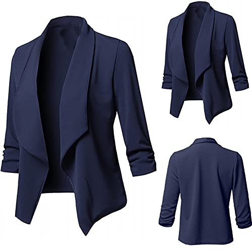Blazer Damen Sommer Kurzblazer Casual Business Jacke Arbeit Büro Strickjacke Einfarbig Revers Mantel Anzüge Slim Leicht Coat Langarm Elegant Bequem Sommermantel Vintage Lässiges Kleidung von KDEIHT