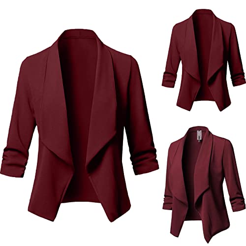 Blazer Damen Sommer Kurzblazer Casual Business Jacke Arbeit Büro Strickjacke Einfarbig Revers Mantel Anzüge Slim Leicht Coat Langarm Elegant Bequem Sommermantel Vintage Lässiges Kleidung von KDEIHT