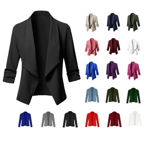 Blazer Damen Sommer Kurzblazer Casual Business Jacke Arbeit Büro Strickjacke Einfarbig Revers Mantel Anzüge Slim Leicht Coat Langarm Elegant Bequem Sommermantel Vintage Lässiges Kleidung von KDEIHT