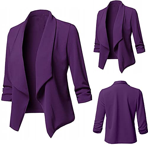 Blazer Damen Sommer Kurzblazer Casual Business Jacke Arbeit Büro Strickjacke Einfarbig Revers Mantel Anzüge Slim Leicht Coat Langarm Elegant Bequem Sommermantel Vintage Lässiges Kleidung von KDEIHT