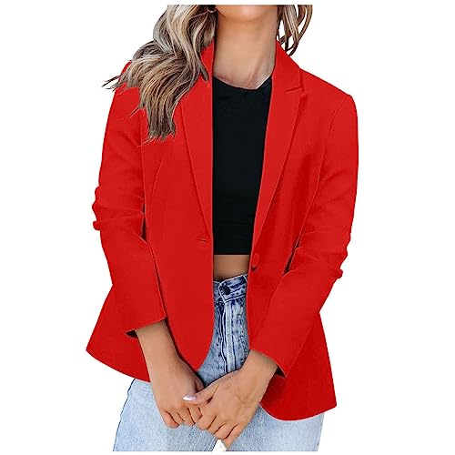 Blazer Damen Sommer Kurzblazer Casual Business Jacke Arbeit Büro Strickjacke Einfarbig Revers Mantel Anzüge Slim Leicht Coat Langarm Elegant Bequem Sommermantel Vintage Lässiges Kleidung von KDEIHT