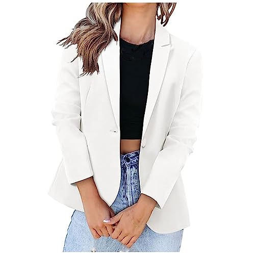 Blazer Damen Sommer Kurzblazer Casual Business Jacke Arbeit Büro Strickjacke Einfarbig Revers Mantel Anzüge Slim Leicht Coat Langarm Elegant Bequem Sommermantel Vintage Lässiges Kleidung von KDEIHT