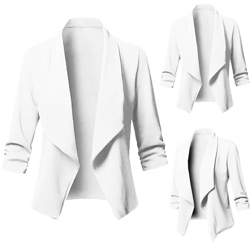 Blazer Damen Sommer Kurzblazer Casual Business Jacke Arbeit Büro Strickjacke Einfarbig Revers Mantel Anzüge Slim Leicht Coat Langarm Elegant Bequem Sommermantel Vintage Lässiges Kleidung von KDEIHT