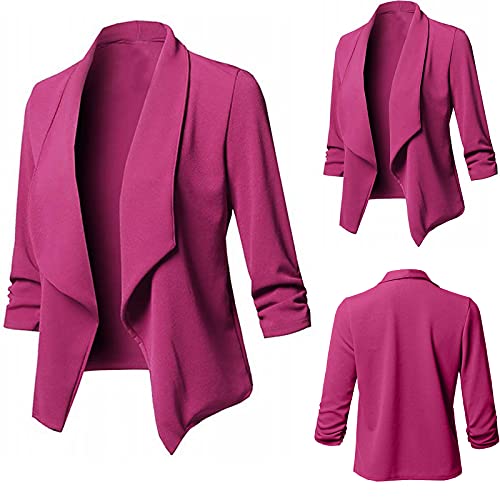 Blazer Damen Sommer Kurzblazer Casual Business Jacke Arbeit Büro Strickjacke Einfarbig Revers Mantel Anzüge Slim Leicht Coat Langarm Elegant Bequem Sommermantel Vintage Lässiges Kleidung von KDEIHT