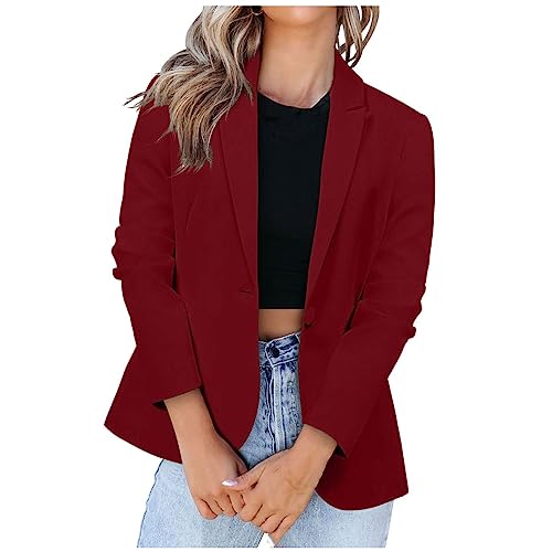 Blazer Damen Sommer Kurzblazer Casual Business Jacke Arbeit Büro Strickjacke Einfarbig Revers Mantel Anzüge Slim Leicht Coat Langarm Elegant Bequem Sommermantel Vintage Lässiges Kleidung von KDEIHT