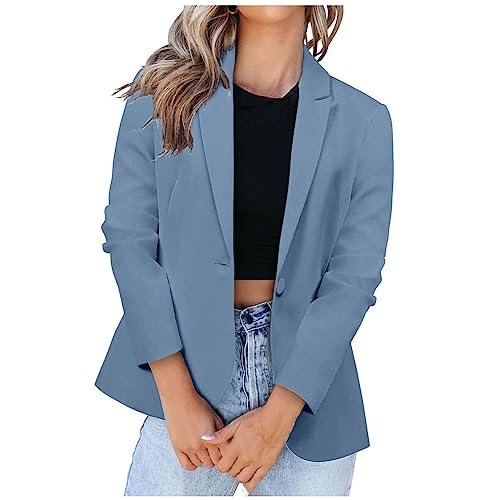 Blazer Damen Sommer Kurzblazer Casual Business Jacke Arbeit Büro Strickjacke Einfarbig Revers Mantel Anzüge Slim Leicht Coat Langarm Elegant Bequem Sommermantel Vintage Lässiges Kleidung von KDEIHT
