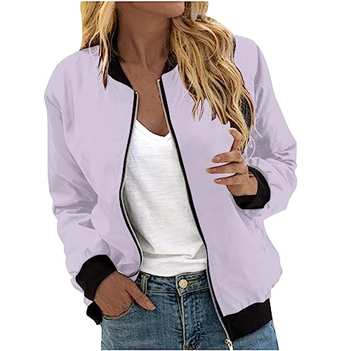 KDEIHT Bomberjacke Damen Jacke Casual Pilotenjacke Langarm Sweatjacke Reißverschluss Mantel Leichte Coat Mode Übergangsjacke Dünne Kurze Outdoorjacke Elegant Jacket Klassisch Bikerjacke von KDEIHT