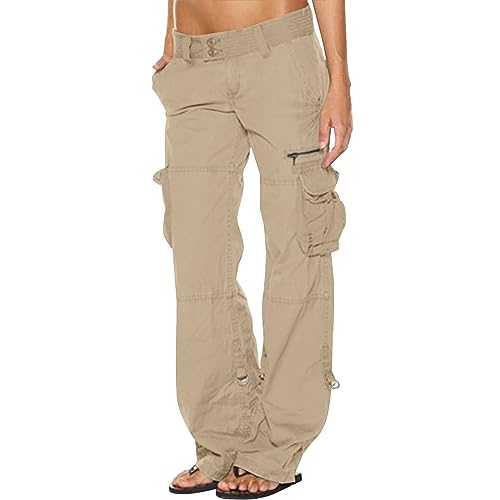 KDEIHT Cargohose Damen Stretch Hosen Einfarbig Mode Jogginganzug High Waist Freizeithose Lange Vintage Outdoorhose Klassisch Vintage Haremshose Baggy Stoffhose mit Taschen Wanderhose von KDEIHT