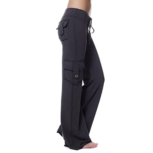 KDEIHT Cargohose Damen Stretch Hosen Einfarbig Mode Jogginganzug High Waist Freizeithose Lange Vintage Outdoorhose Klassisch Vintage Haremshose Baggy Stoffhose mit Taschen Wanderhose von KDEIHT