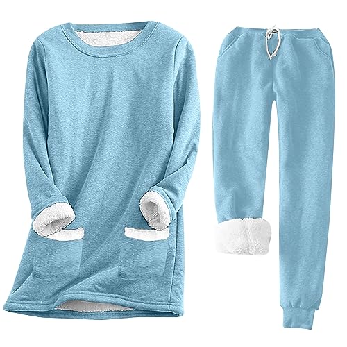 KDEIHT Damen Trainingsanzug Warm Hausanzug Winter Gefüttert 2 Teilig Sweatshirt Jogginganzug Sportanzug Einfarbig Jogginganzug Fleece Freizeitanzug Casual Loungewear Pullover Hosenanzüge von KDEIHT
