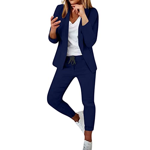 KDEIHT Hosenanzüge für Damen Anzug Business 2 Teilig Elegant Blazer Set Einfarbig Zweiteilig Revers Anzugjacke Hosenanzug Festlich Outfit Slim Fit Freizeitanzug Modern Büro Tracksuit von KDEIHT