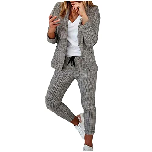 KDEIHT Hosenanzüge für Damen Anzug Business 2 Teilig Elegant Blazer Set Einfarbig Zweiteilig Revers Anzugjacke Hosenanzug Festlich Outfit Slim Fit Freizeitanzug Modern Büro Tracksuit von KDEIHT