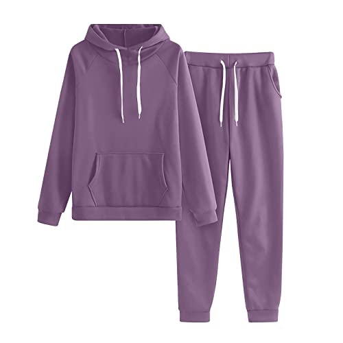 KDEIHT Jogginganzug Damen Set Einfarbig Zweiteiler Lange Trainingsanzug Hoodie Jogginghose Outfit Warm 2 Teiler Sport Hausanzug Bequem Sportanzug Baggy Freizeitanzug Anzug Pullover Tracksuits von KDEIHT