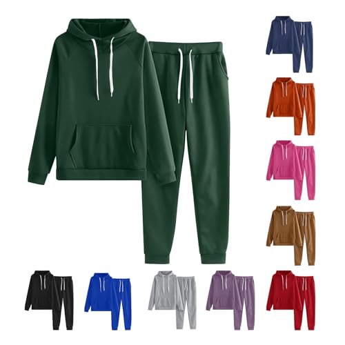 KDEIHT Jogginganzug Damen Set Einfarbig Zweiteiler Lange Trainingsanzug Hoodie Jogginghose Outfit Warm 2 Teiler Sport Hausanzug Bequem Sportanzug Baggy Freizeitanzug Anzug Pullover Tracksuits von KDEIHT