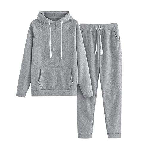 KDEIHT Jogginganzug Damen Set Einfarbig Zweiteiler Lange Trainingsanzug Hoodie Jogginghose Outfit Warm 2 Teiler Sport Hausanzug Bequem Sportanzug Baggy Freizeitanzug Anzug Pullover Tracksuits von KDEIHT