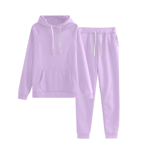 KDEIHT Jogginganzug Damen Set Einfarbig Zweiteiler Lange Trainingsanzug Hoodie Jogginghose Outfit Warm 2 Teiler Sport Hausanzug Bequem Sportanzug Baggy Freizeitanzug Anzug Pullover Tracksuits von KDEIHT