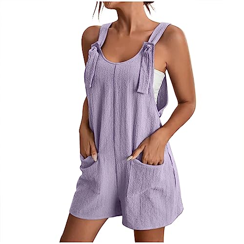 KDEIHT Latzhose Damen Kurz Jumpsuit Sommer Ärmellos Overall Musselin Einteiler Leicht und Luftig Latzhosen Casual Baggy Playsuit mit Taschen Romper Bequem Sommerhose Verstellbare Träger Jumpsuits von KDEIHT