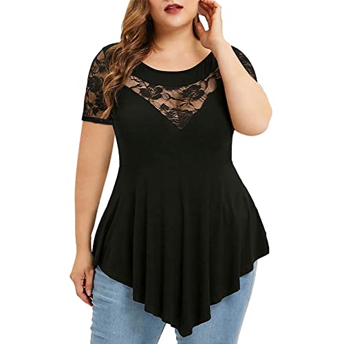 KDEIHT Longshirt Damen Spitze Oberteile Große Größen Longshirt Elegant Blusenshirt Einfarbig Leicht Frauenshirt Oversize Sommer Bluse Festliche Sommerbluse Tunika Premium Marken von KDEIHT