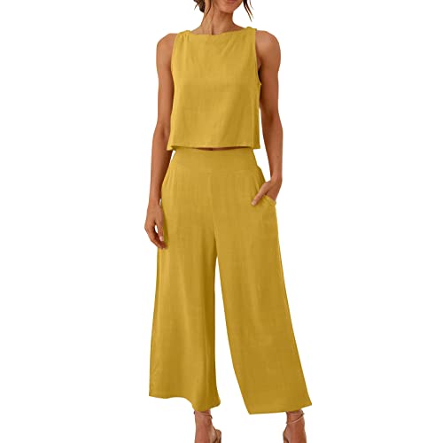 KDEIHT Musselin Hosenanzug Damen Sommer Zweiteiler Tank Top und Hose 2 Teiler Elegant Hosenanzüge Baumwolle Leinen Jogginganzug Elegant Outfit Business Casual Anzug KDEIHT Musselin Hosenanzug Damen Sommer Zweiteiler Tank Top und Hose 2 Teiler Elegant Hosenanzüge Baumwolle Leinen Jogginganzug Elegant Outfit Business Casual Anzug von KDEIHT