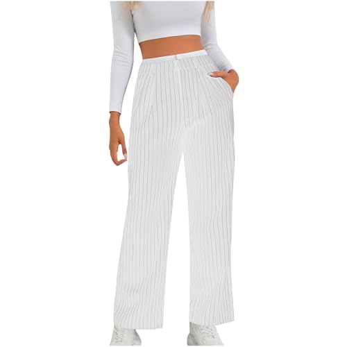 KDEIHT Premium Marken Business Damen Anzughose Weite Bein Freizeithose Nadelstreifen Hose Casual Haremshose mit Taschen Cargohose Büro Arbeitshose Pants Lässiges Schlaghose von KDEIHT
