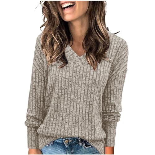 KDEIHT Pullover Strick Damen Sweatshirt Einfarbiges Strickpullover Warme Winter Pulli V-Ausschnitt Oberteile Stricken Kuschelig Top Elegant Gestrickter Strickpulli Gestrickter Basic Langarmshirt KDEIHT Pullover Strick Damen Sweatshirt Einfarbiges Strickpullover Warme Winter Pulli V-Ausschnitt Oberteile Stricken Kuschelig Top Elegant Gestrickter Strickpulli Gestrickter Basic Langarmshirt von KDEIHT