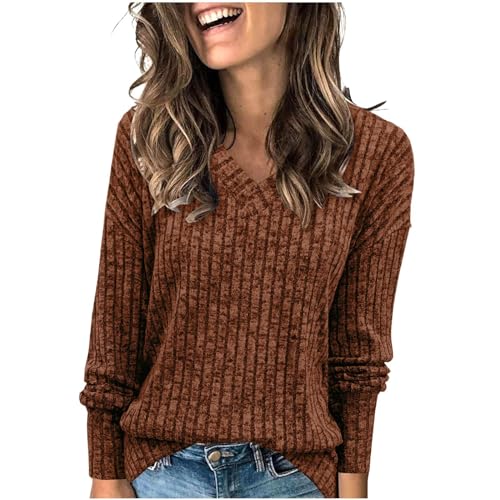 KDEIHT Pullover Strick Damen Sweatshirt Einfarbiges Strickpullover Warme Winter Pulli V-Ausschnitt Oberteile Stricken Kuschelig Top Elegant Gestrickter Strickpulli Gestrickter Basic Langarmshirt KDEIHT Pullover Strick Damen Sweatshirt Einfarbiges Strickpullover Warme Winter Pulli V-Ausschnitt Oberteile Stricken Kuschelig Top Elegant Gestrickter Strickpulli Gestrickter Basic Langarmshirt von KDEIHT