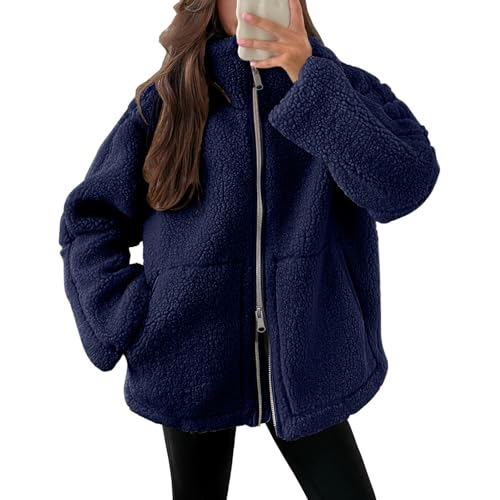 KDEIHT Winterjacke Damen Warm Teddyjacke Winter Fleecejacke Teddyfleece Übergangsjacke Einfarbig Wintermantel Flauschig Dicke Plüschjacke Bequem Mantel Langarm Weich Jacke Warme Wollmantel von KDEIHT