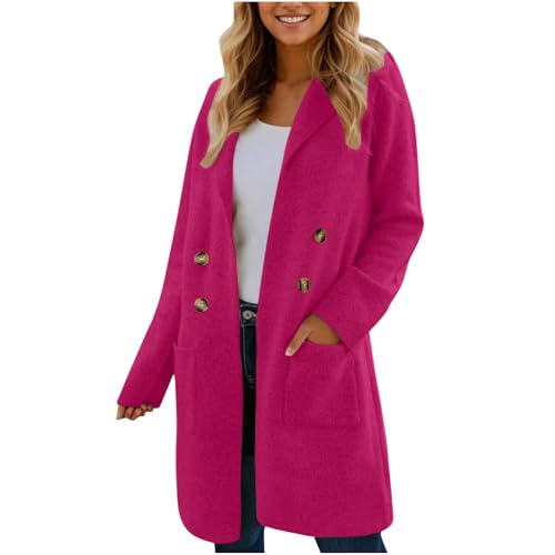 KDEIHT Wollmantel Damen Winter Wintermantel Lange Wolljacke Warme Mantel Elegant Winterjacke mit Reverskragen Jacke Wolle Trenchcoat Doppelreihig Hemdjacke Freizeit Winterparka Langarm Outdoorjacke von KDEIHT