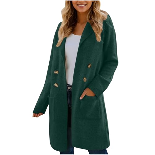 KDEIHT Wollmantel Damen Winter Wintermantel Lange Wolljacke Warme Mantel Elegant Winterjacke mit Reverskragen Jacke Wolle Trenchcoat Doppelreihig Hemdjacke Freizeit Winterparka Langarm Outdoorjacke von KDEIHT