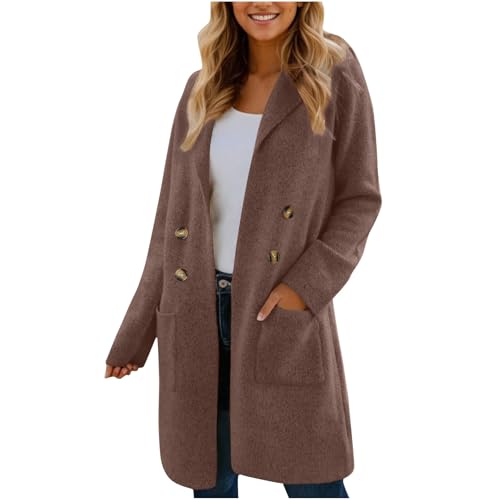 KDEIHT Wollmantel Damen Winter Wintermantel Lange Wolljacke Warme Mantel Elegant Winterjacke mit Reverskragen Jacke Wolle Trenchcoat Doppelreihig Hemdjacke Freizeit Winterparka Langarm Outdoorjacke von KDEIHT