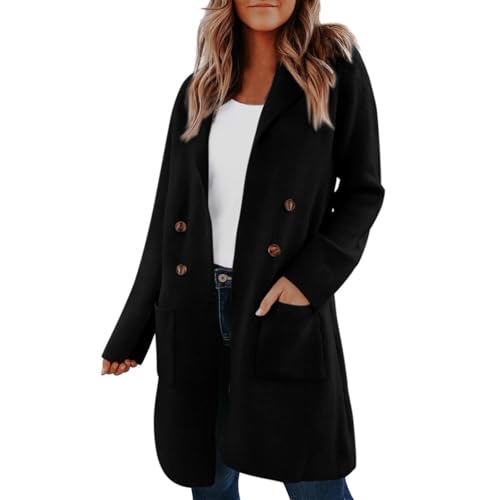 KDEIHT Wollmantel Damen Winter Wintermantel Lange Wolljacke Warme Mantel Elegant Winterjacke mit Reverskragen Jacke Wolle Trenchcoat Doppelreihig Hemdjacke Freizeit Winterparka Langarm Outdoorjacke von KDEIHT