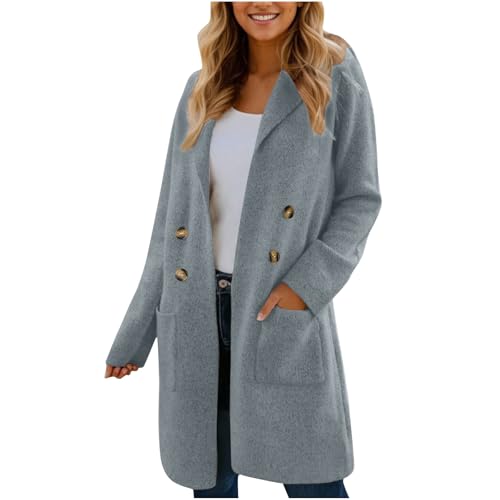 KDEIHT Wollmantel Damen Winter Wintermantel Lange Wolljacke Warme Mantel Elegant Winterjacke mit Reverskragen Jacke Wolle Trenchcoat Doppelreihig Hemdjacke Freizeit Winterparka Langarm Outdoorjacke von KDEIHT