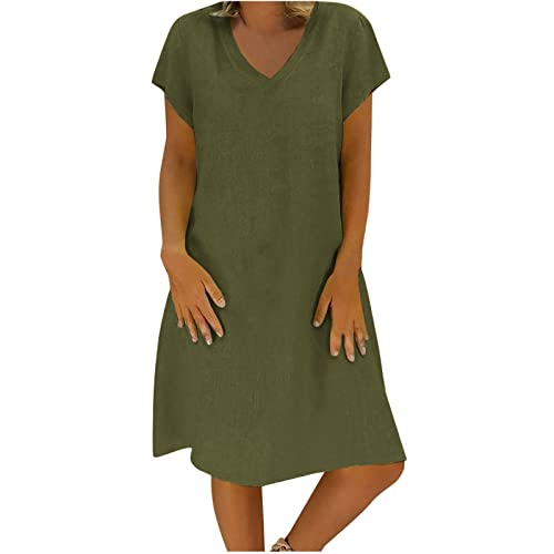 KDEIHT befristetes Angebot des Tages Sommerkleid Damen Leicht Leinenkleid Baumwolle Leinen Kleid Casual Kleider Sommer Midikleid V-Ausschnitt Kurzarm Strandkleid Luftig Freizeitkleid Mode Shirtkleid KDEIHT befristetes Angebot des Tages Sommerkleid Damen Leicht Leinenkleid Baumwolle Leinen Kleid Casual Kleider Sommer Midikleid V-Ausschnitt Kurzarm Strandkleid Luftig Freizeitkleid Mode Shirtkleid von KDEIHT