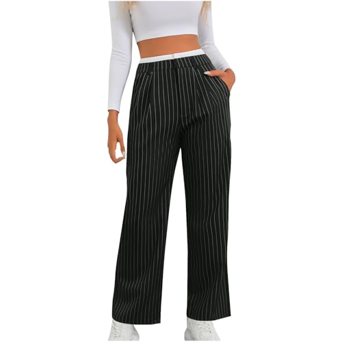 KDEIHT beliebte Marken Business Damen Anzughose Weite Bein Freizeithose Nadelstreifen Hose Casual Haremshose mit Taschen Cargohose Büro Arbeitshose Pants Lässiges Schlaghose von KDEIHT