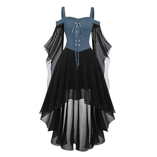 Mittelalter Kleid Damen Renaissance Gothic Retro Kleider Chiffon A-Line Kostüm Victorian Mittelalter Abendkleider mit Trompetenärmel Halloween Ballkleid Fasching Karneval Kostüme von KDEIHT