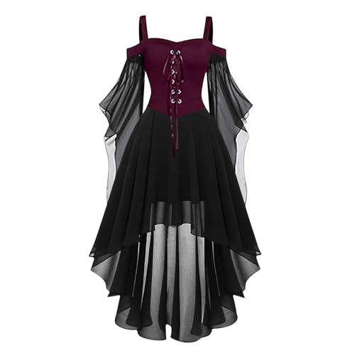 Mittelalter Kleid Damen Renaissance Gothic Retro Kleider Chiffon A-Line Kostüm Victorian Mittelalter Abendkleider mit Trompetenärmel Halloween Ballkleid Fasching Karneval Kostüme von KDEIHT