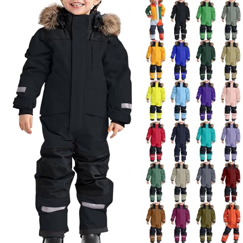 Schneeanzug Kinder Unisex Skianzug Verdickt Warm Skioverall Winter Warme Skianzüge mit Kapuze Schneeoverall Wasserdicht Winddicht Winteranzug Outdoor Thermo Schneeanzüge Mädchen Einteiliges von KDEIHT