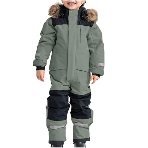 Schneeanzug Kinder Unisex Skianzug Verdickt Warm Skioverall Winter Warme Skianzüge mit Kapuze Schneeoverall Wasserdicht Winddicht Winteranzug Outdoor Thermo Schneeanzüge Mädchen Einteiliges von KDEIHT