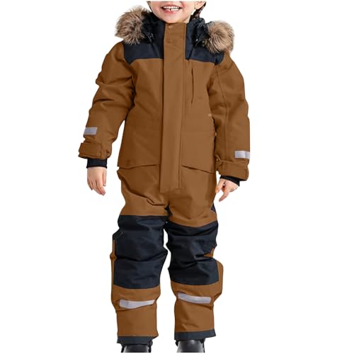 Schneeanzug Kinder Unisex Skianzug Verdickt Warm Skioverall Winter Warme Skianzüge mit Kapuze Schneeoverall Wasserdicht Winddicht Winteranzug Outdoor Thermo Schneeanzüge Mädchen Einteiliges von KDEIHT