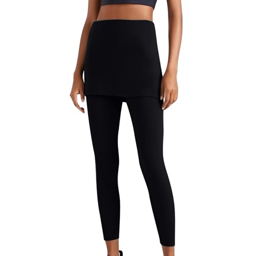 Sport Leggings Damen Yoga Hose mit Rock Trainingshose Einfarbig Hosenrock Mädchen Sportleggings High Waist Jogginghose Laufhose Stretch Sporthose Bequem Laufhosen Tights Einfarbig Pants von KDEIHT