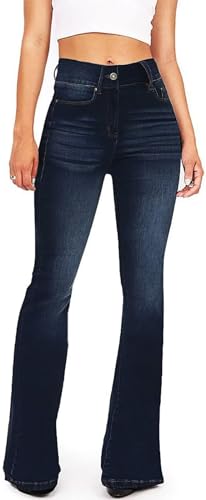 KDF Flare Jeans für Damen Bootcut Bell Bottom Jeans Hohe Taille Stretch Schlankheits Glockenhose Jeans, Marine_1010, 46 von KDF