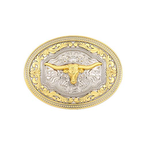 KDG Western-Cowboy-Gold-Gürtelschnalle für Mann, Adler, Laufen, Pferd, Bullenköpfe, Texas, Schnalle - Gold - Groß von KDG