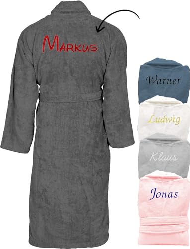 KDO MAGIC - Bademantel personalisiert herren - Gestickter Vorname - 100% Baumwolle - Geschenkidee für den Vatertag, Weihnachten (L, Anthrazit) von KDO MAGIC